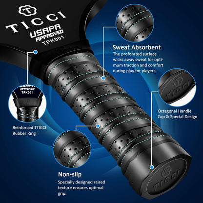 Pickleball Paddles Set of 2, USAPA Approved Fiberglass Pickleball Set with 4 Balls & Carry Bag, Lightweight Rackets for Beginners & Adults