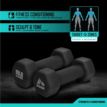 Weights Dumbbells Set - Neoprene Arm Weights with Non-Slip Grip, Training, Workout, Fitness, 10Lb