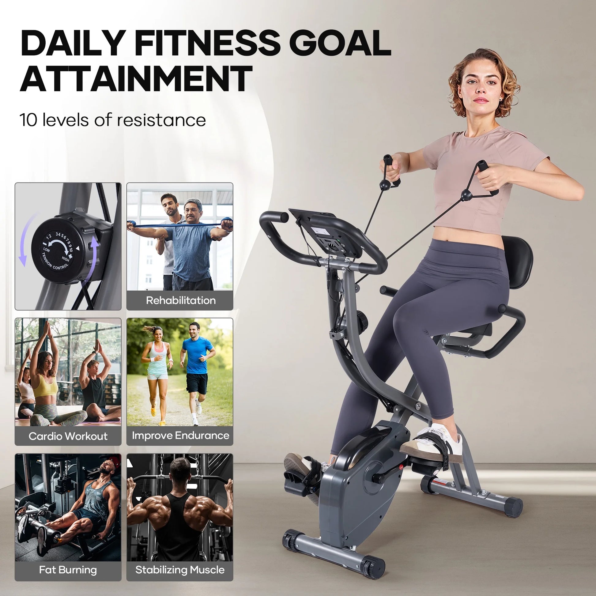 3In1 Folding Exercise Bike Magnetic Upright Bike with Pulse Sensor Indoor Cycling Stationary Exercise Bike Perfect for Home Use