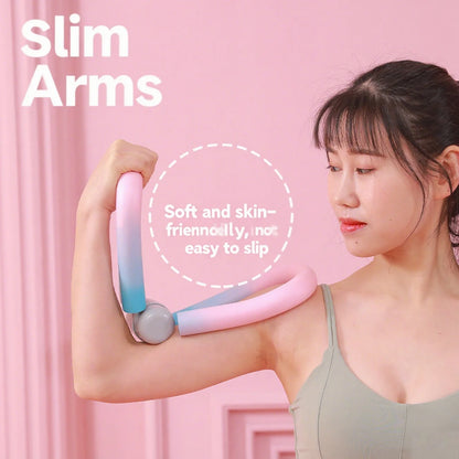 Woman using the Pelvic Power Pro trainer for arm strengthening exercises to tone biceps and triceps.