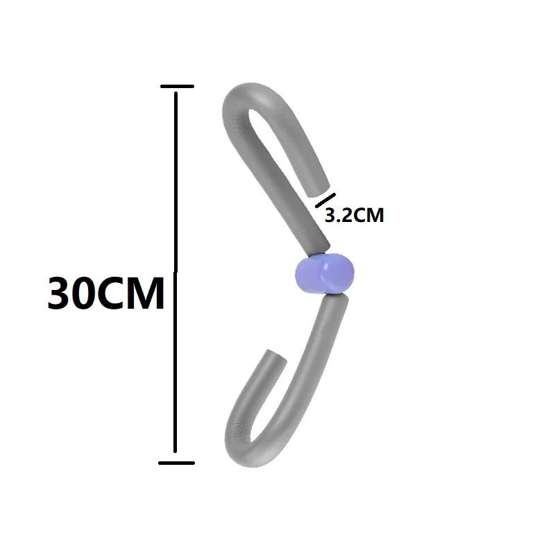 Pelvic Power Pro thigh trainer diagram showing 30cm height and 3.2cm thickness on a grey and purple core exerciser.