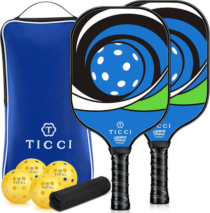 Pickleball Paddles Set of 2, USAPA Approved Fiberglass Pickleball Set with 4 Balls & Carry Bag, Lightweight Rackets for Beginners & Adults