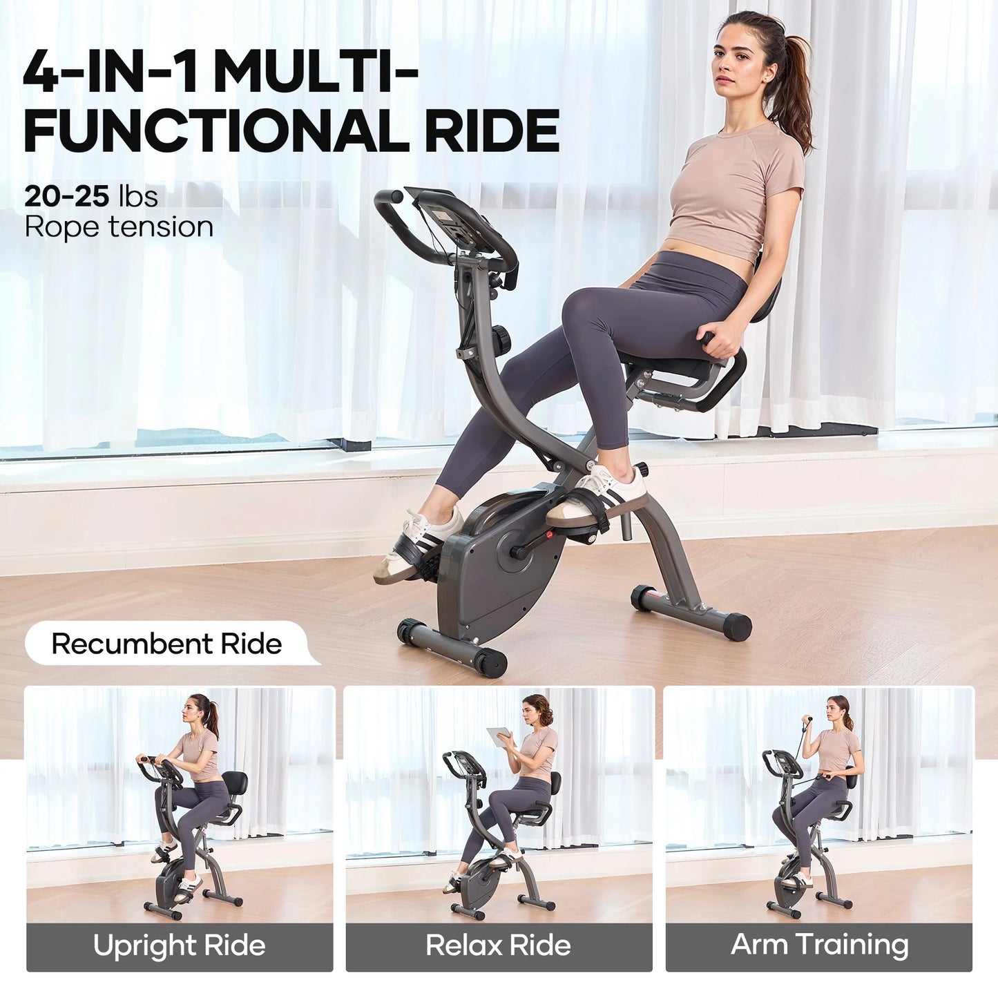 3In1 Folding Exercise Bike Magnetic Upright Bike with Pulse Sensor Indoor Cycling Stationary Exercise Bike Perfect for Home Use