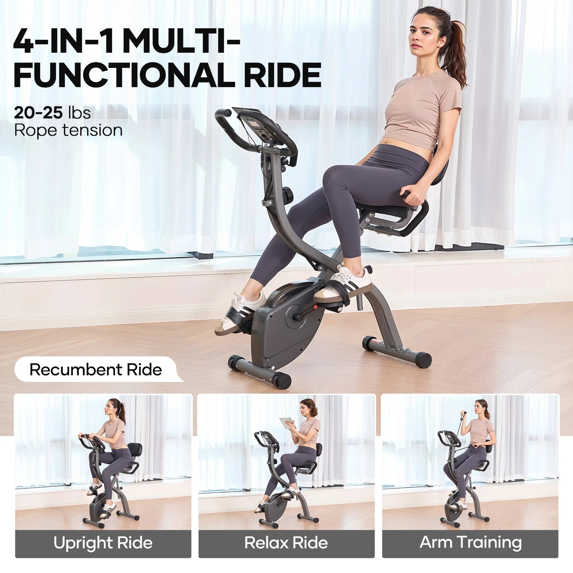 3In1 Folding Exercise Bike Magnetic Upright Bike with Pulse Sensor Indoor Cycling Stationary Exercise Bike Perfect for Home Use
